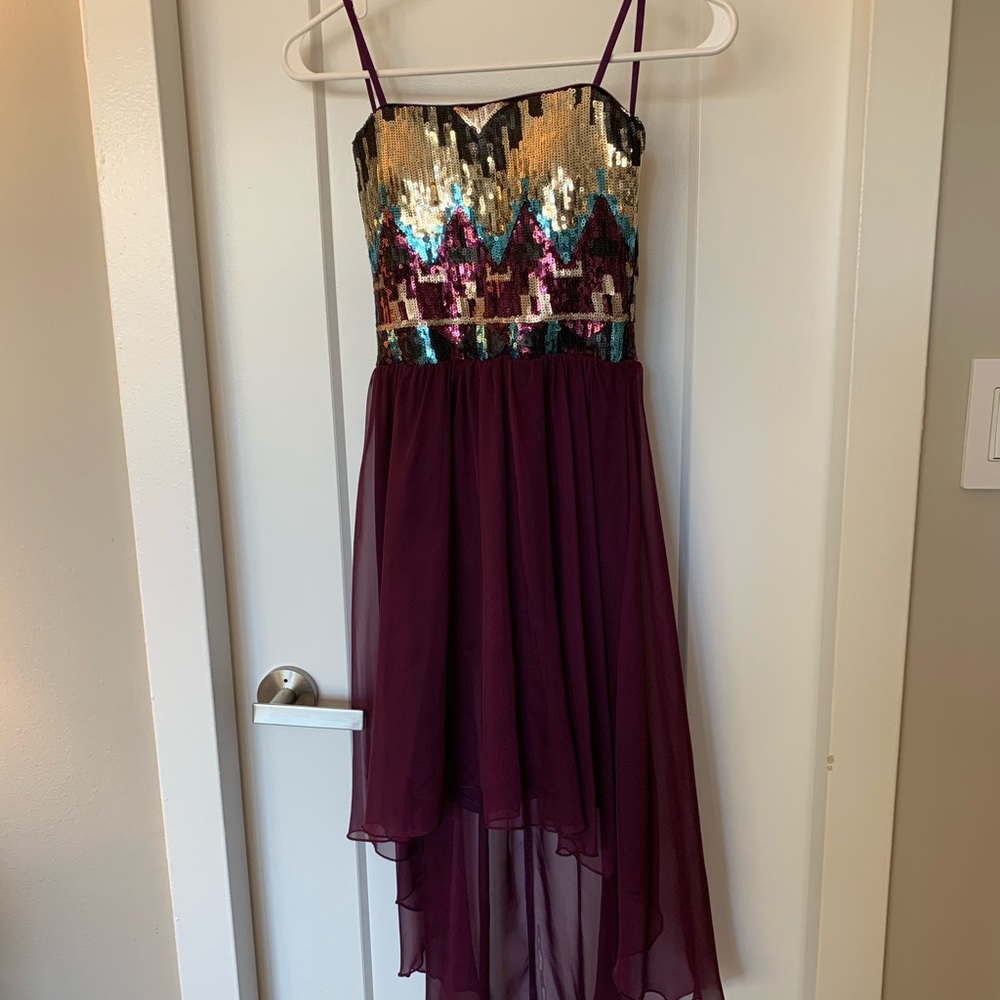 Purple metallic junior dress.